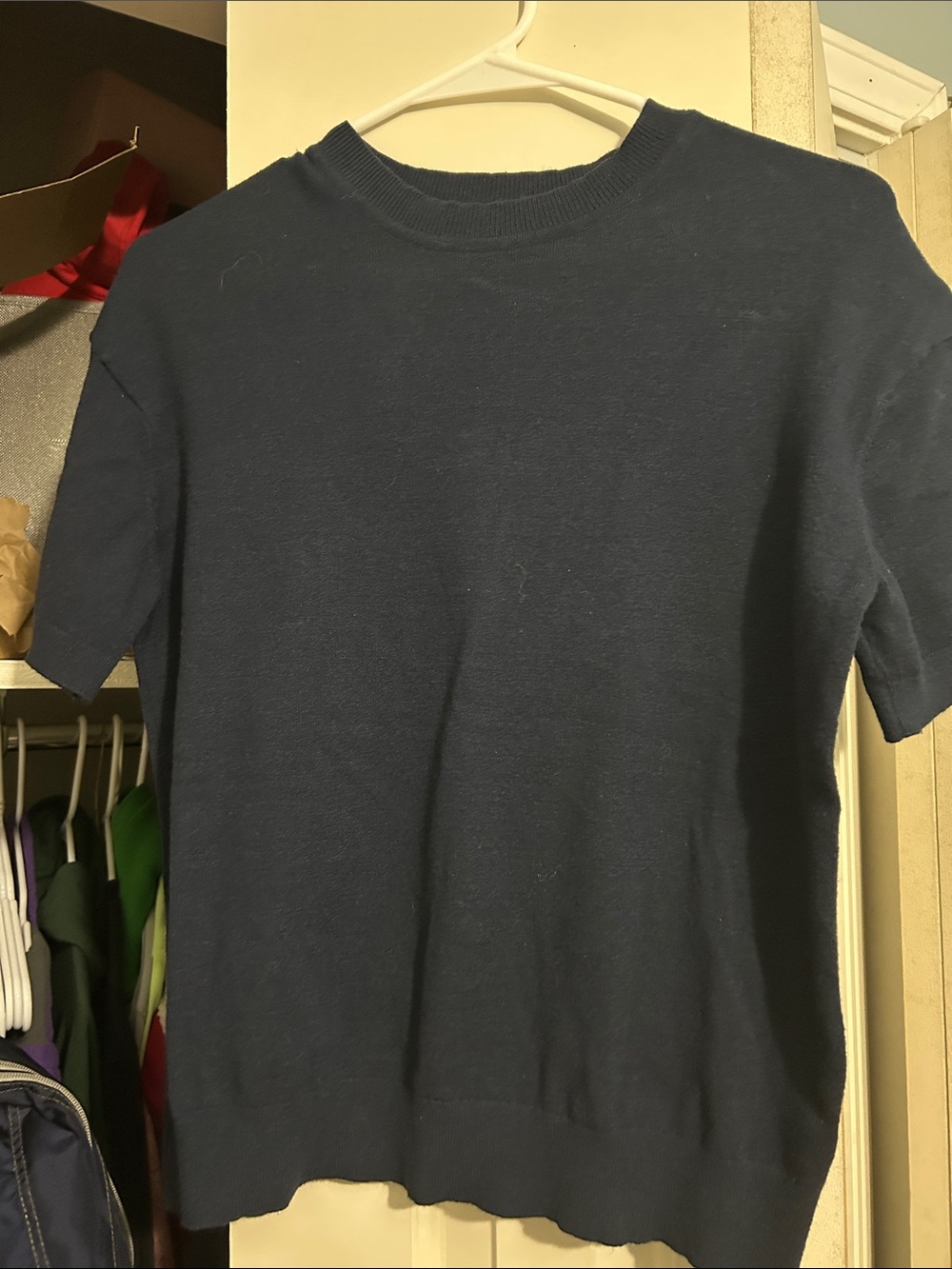 Time and Tru Navy Short Sleeve Crewneck Top